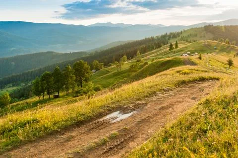 Mountain ridge at sunset. Stock Photos