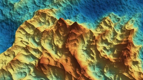 Mountain Ridge Valley Digital Terrain Model Warm Hypsometric Tint Hillshade Stock Footage 343383577