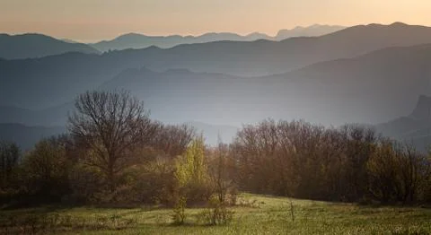 Mountain ridges at dawn Stock Photos
