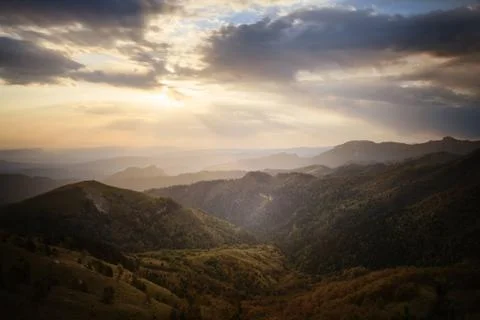 Mountain ridges at sunset Stock Photos