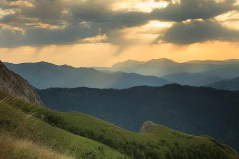 Mountain ridges at sunset Stock Photos