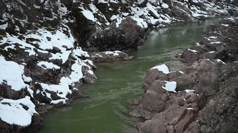 Mountain river in Adygeya. Winter in Russian Federation Stock Footage 150065871