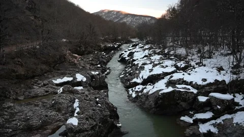 Mountain river in Adygeya. Winter in Russian Federation Stock Footage 150066031