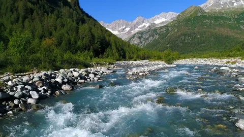 Mountain river, alpine valley Stock Footage 91867759