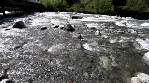 Mountain river and the bridge in the summer 스톡 동영상 49044532