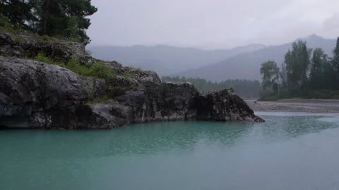 Mountain river and rain, panorama Stock Footage 190659688
