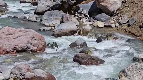 Mountain River and Rocks in Summer Natural Landscape Stock Footage 331065674