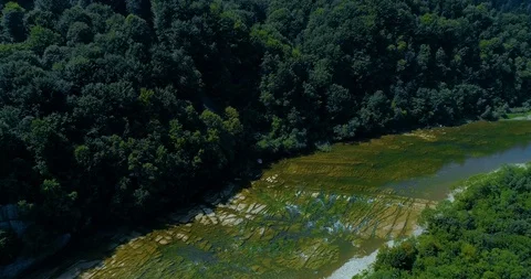 Mountain river and stone thresholds aerial 4k 50p Stock Footage 98247666