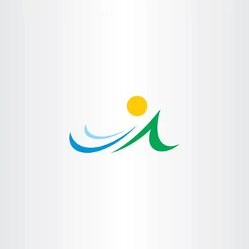Mountain river and sun vector icon element symbol 스톡 일러스트