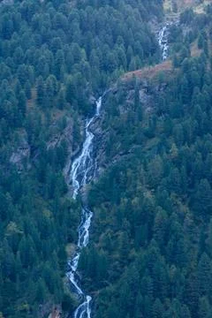 Mountain river and trees landscape. Kaunertaler Gletscher natural environment Stock Photos
