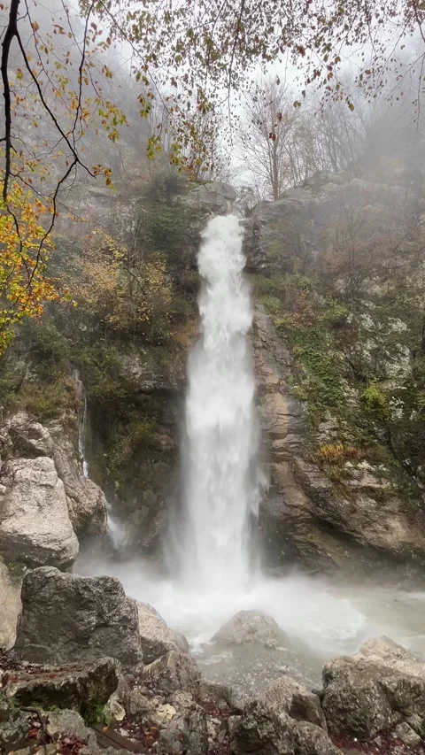 Mountain river and waterfall on a rainy day in Slovenia Stock Footage 335226071