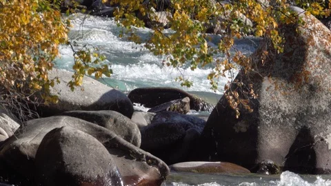 Mountain river on the background of large stones Vídeo Stock 116558984