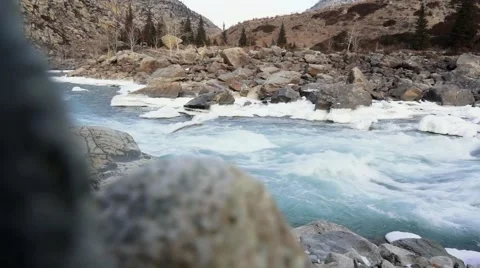 Mountain river on a background of rocky mountains Stock Footage