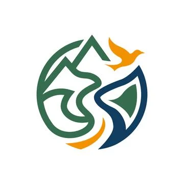 Mountain River Bird Logo Design for Nature Travel Adventure Tourism Brand Illustration