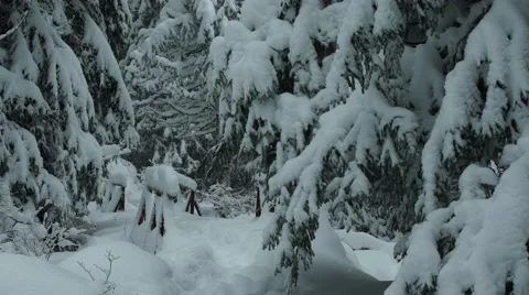 Mountain River Bridge Snowing 4k Stock Footage 59773316