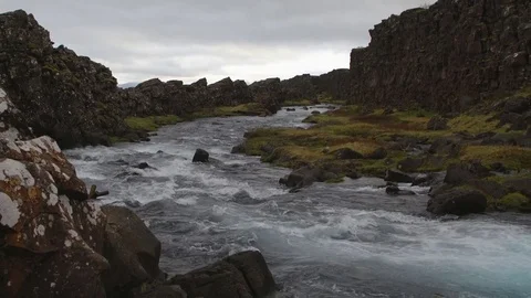 Mountain river cascade of fresh clean water flow over rocks Video stock 82508547