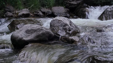 The mountain river Cibitka flows through the stones at the Red Gate. Russia, Gor Stock Footage 92461994