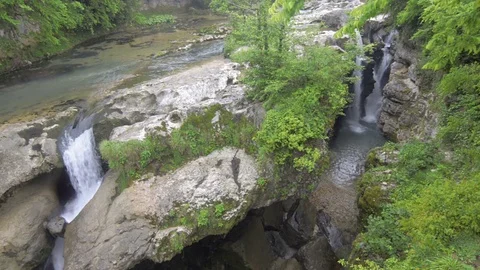 Mountain river with clean water in Caucasus mountain in Georgia near Kutaisi Stock Footage 76099416
