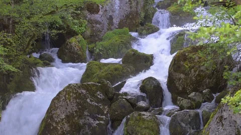Mountain river with clean water in Caucasus mountain in Georgia near Kutaisi Stock Footage 76201474
