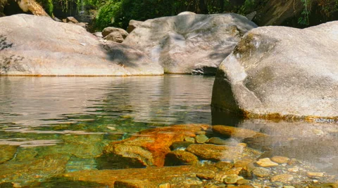 Mountain river clear water flowing Himalayas Nepal. Nature 4k video background. Stock Footage 64821634