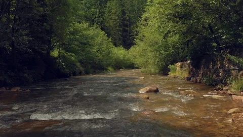 Mountain river close up aerial Stock Footage 116557370