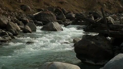 Mountain river close-up, running over rocks, slow motion Stock Footage 171639766