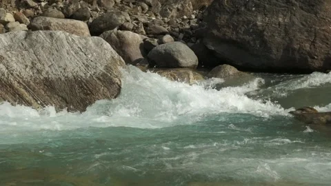 Mountain river close-up, running over rocks, slow motion Stock Footage 171639772