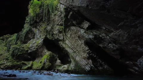 Mountain river in a dark gorge Video stock 164582641