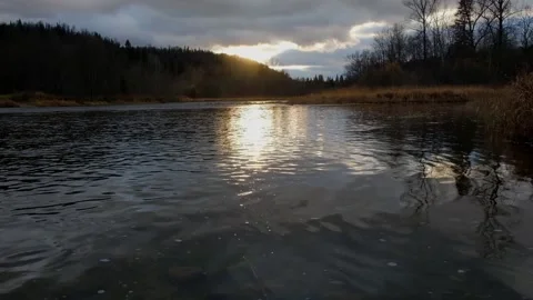 Mountain river at dawn in autumn Stock Footage 143389885