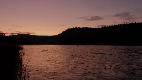 Mountain river at dawn in autumn Stock Footage 143389893
