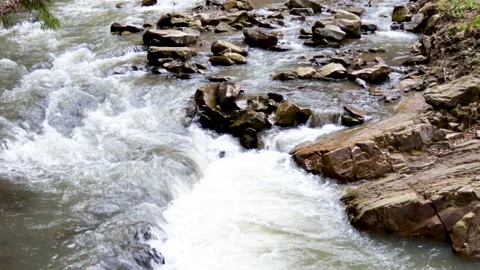 Mountain river from different angles, 4k close up video. Видео 189937660