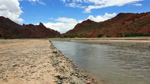Mountain river in dry landscape Stock Footage 22239669