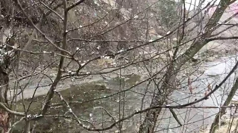 Mountain river during smowfall Stock Footage 69091230