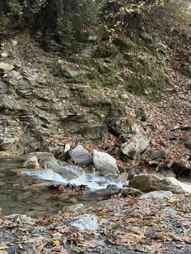 Mountain river fast for waterfall rapids stream autumn Stock Photos