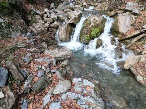 Mountain river fast for waterfall rapids stream autumn Stock Photos