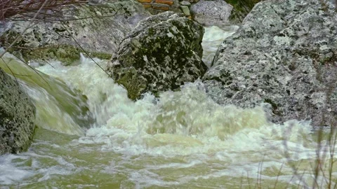 Mountain river in flood due to too much rain. Abruzzo, Italy, Europe Stock-Footage 145018247