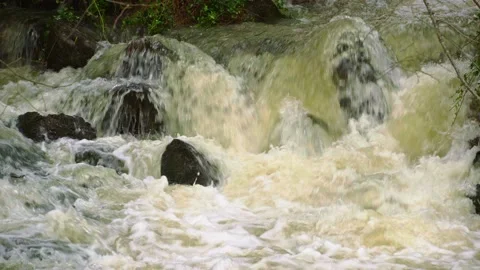 Mountain river in flood due to too much rain. Abruzzo, Italy, Europe Video stock 145022755