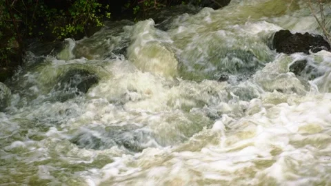 Mountain river in flood due to too much rain. Abruzzo, Italy, Europe Video stock 145023667