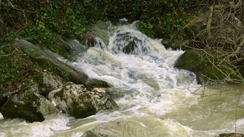 Mountain river in flood due to too much rain. Abruzzo, Italy, Europe Video stock 145024326