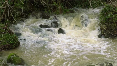 Mountain river in flood due to too much rain. Abruzzo, Italy, Europe Video stock 145024717