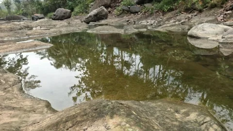 Mountain river flow during the dry season. Clear mountain river water Stock Footage 321319151