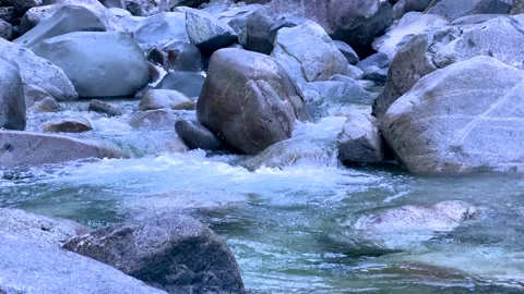 Mountain River Flow Over Rocks in the Forest Stock Footage 140689538