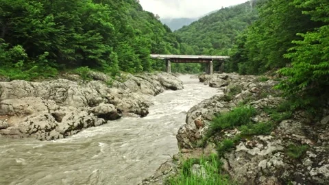 Mountain river flowing in a canyon in springtime Stock Footage 243750494