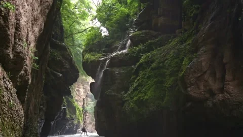 Mountain river flowing in a canyon in springtime Stock Footage 243750539