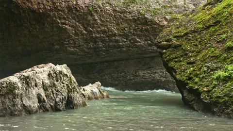 Mountain river flowing in a canyon in springtime Stock Footage 243752263