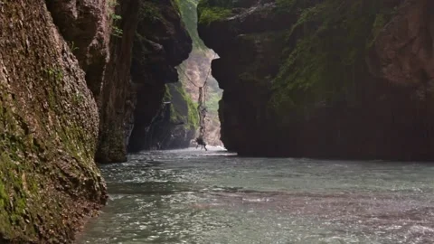 Mountain river flowing in a canyon in springtime Stock Footage 243753010