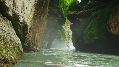 Mountain river flowing in a canyon in springtime Stock Footage 243755041