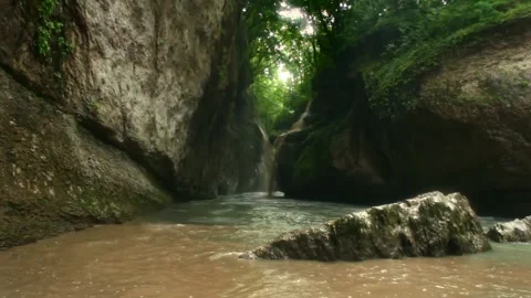 Mountain river flowing in a canyon in springtime Stock Footage 243756004