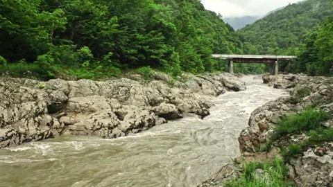 Mountain river flowing in a canyon in springtime Stock Footage 243758091