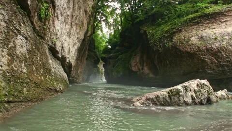 Mountain river flowing in a canyon in springtime Stock Footage 243758838